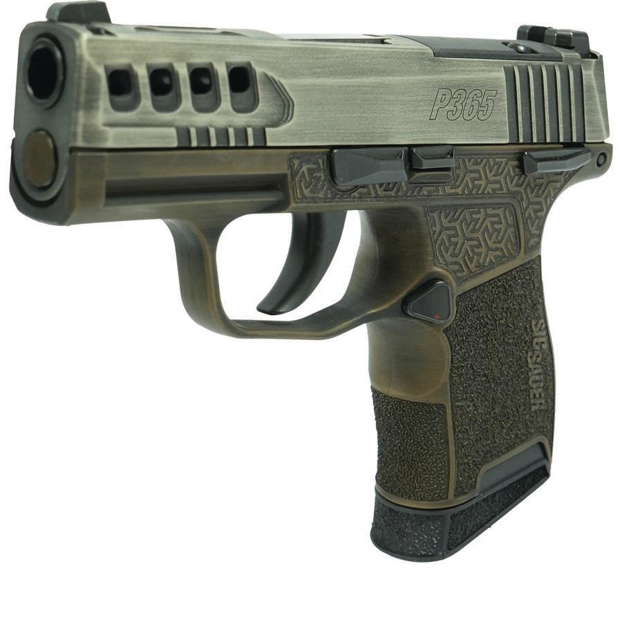 Sig Sauer Distressed Gray Slide/Brown Octagon Grip P365-380 Handgun 380 Auto 10rd Magazine 3.1" Barrel Black Manual Safety - Precision Shot Firearms