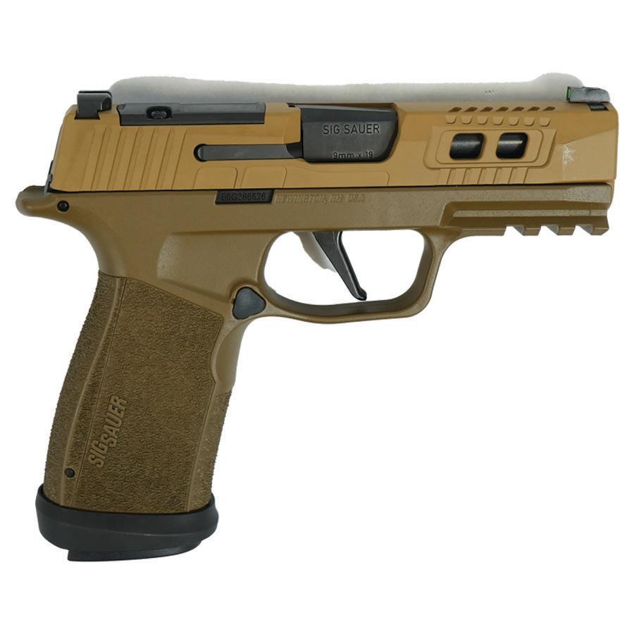 Sig Sauer P365 Two-Tone Brown XMACRO TACOPS Handgun 9mm Luger 17rd Magazines(4) 3.7" Barrel - Precision Shot Firearms