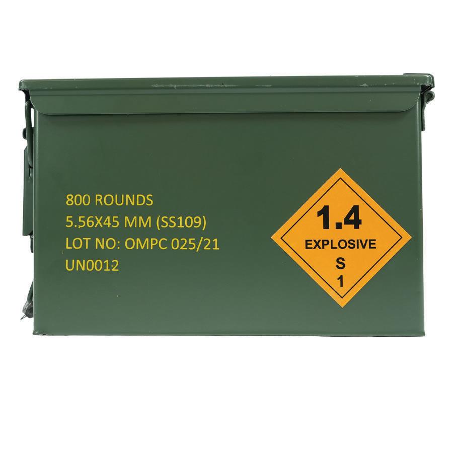 OMPC M855 Steel Core Rifle Ammunition 5.56mm 62gr FMJ 3020 fps 800rds (Boxed in Metal Can) - Precision Shot Firearms