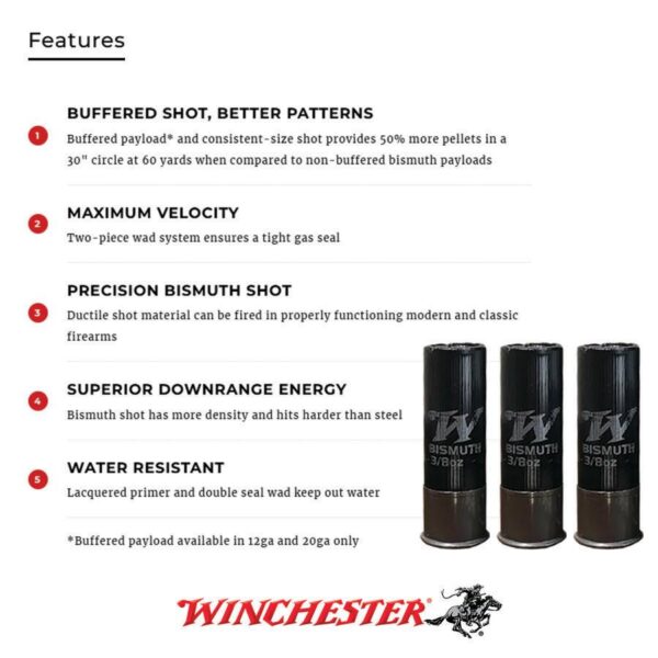 Winchester Bismuth Shotgun Ammunition 12 ga 3 #4 1-3/8 oz 1450 fps 25/ct - Precision Shot Firearms